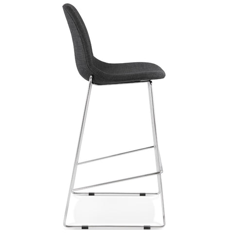 Stackable bar stool 'FAKIR' in dark gray fabric and base in chromed metal