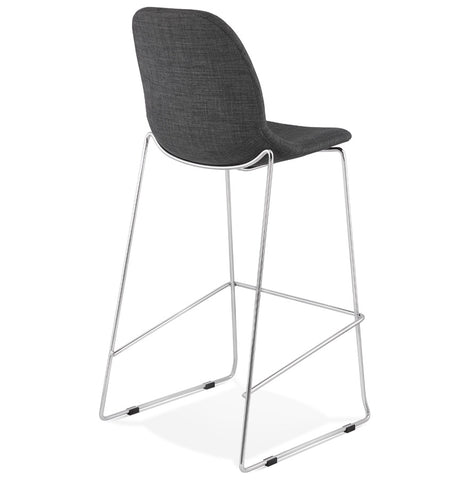 Stackable bar stool 'FAKIR' in dark gray fabric and base in chromed metal