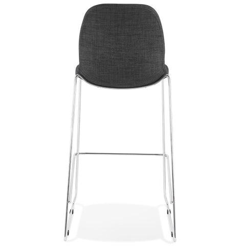 Stackable bar stool 'FAKIR' in dark gray fabric and base in chromed metal