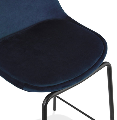 Mid-height stool 'FENTON MINI' in blue velvet with black metal legs