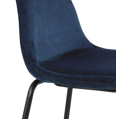 Mid-height stool 'FENTON MINI' in blue velvet with black metal legs