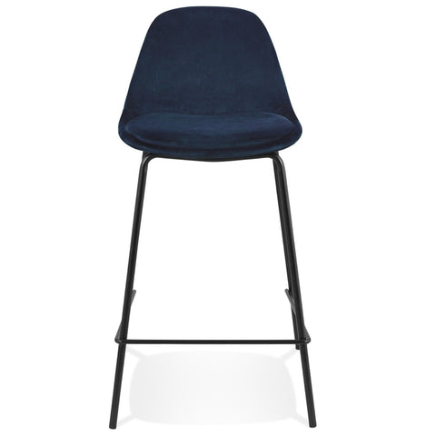 Mid-height stool 'FENTON MINI' in blue velvet with black metal legs