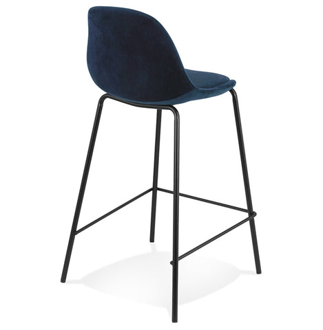 Mid-height stool 'FENTON MINI' in blue velvet with black metal legs