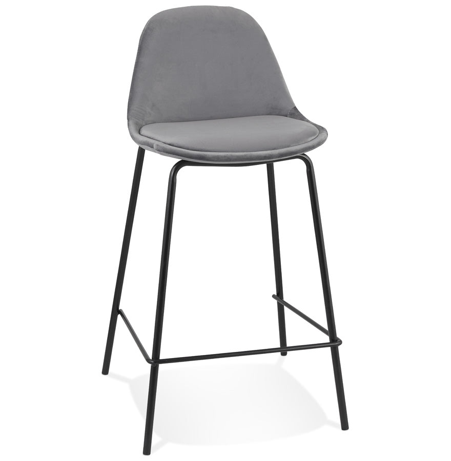 FENTON MINI” mid-height stool in grey velvet with black metal legs