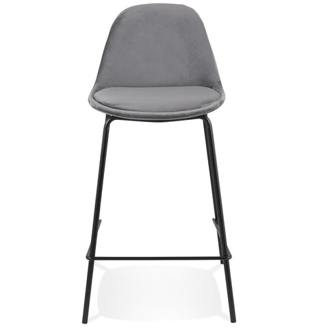 FENTON MINI” mid-height stool in grey velvet with black metal legs