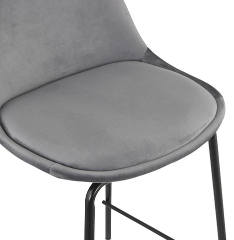 Bar stool 'FENTON' in grey velvet with black metal legs