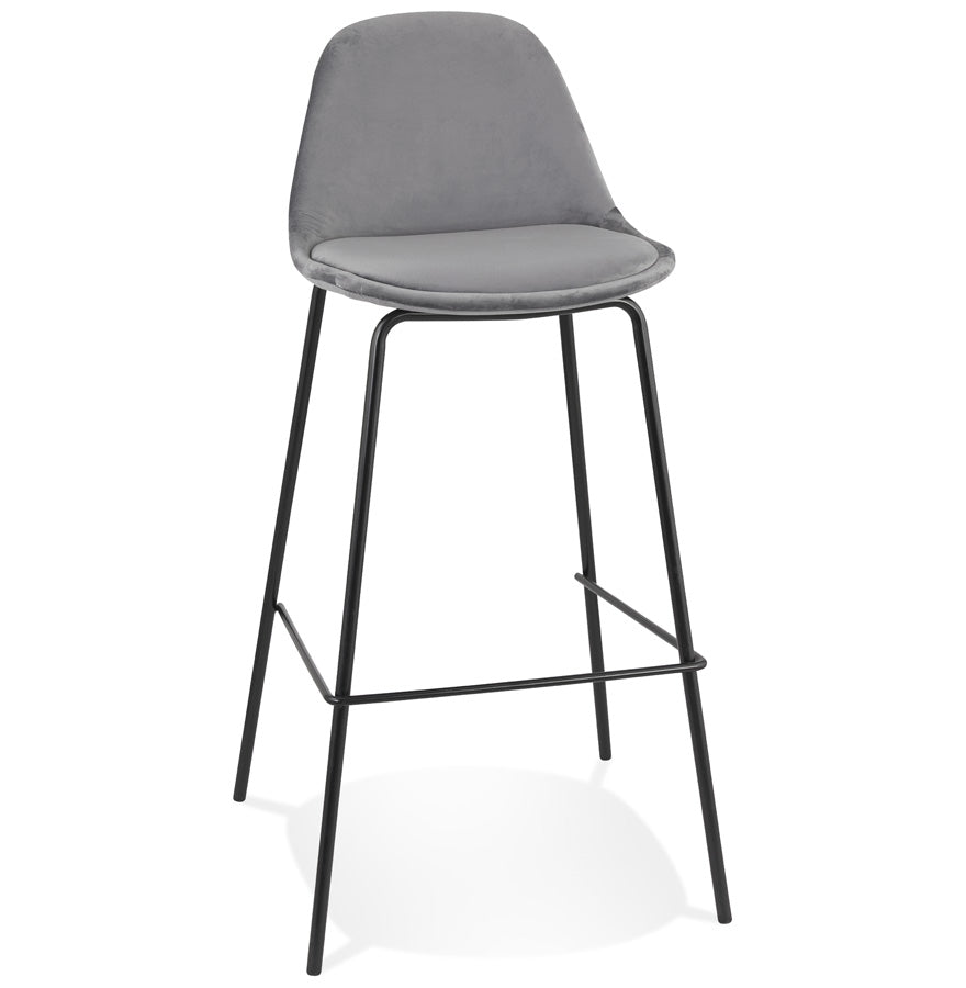 Bar stool 'FENTON' in grey velvet with black metal legs