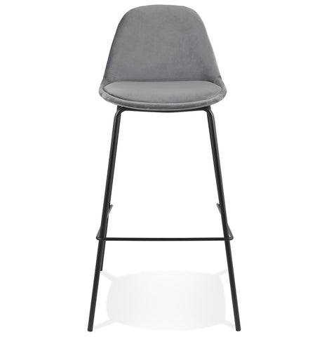 Bar stool 'FENTON' in grey velvet with black metal legs