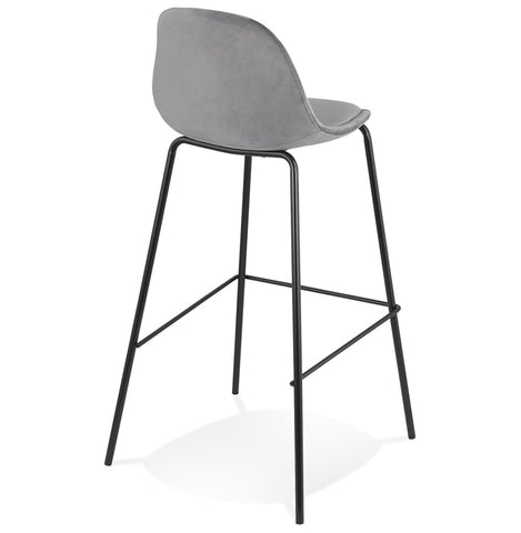 Bar stool 'FENTON' in grey velvet with black metal legs