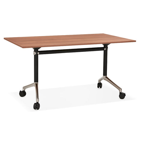 Folding desk 'FLEXO' on wheels in walnut wood finish - 140 x 70 cm