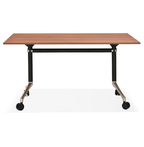 Folding desk 'FLEXO' on wheels in walnut wood finish - 140 x 70 cm