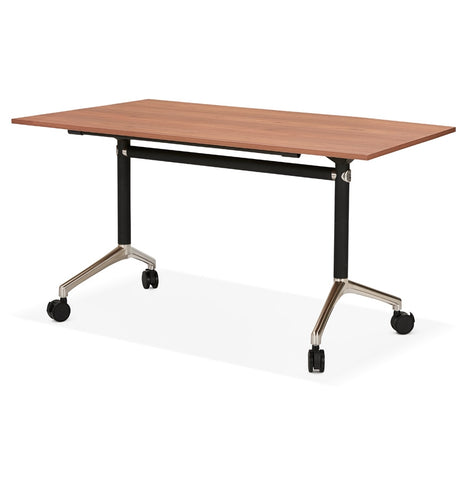 Folding desk 'FLEXO' on wheels in walnut wood finish - 140 x 70 cm