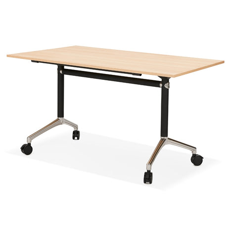 Foldable desk 'FLEXO' on wheels in natural wood finish - 140 x 70 cm