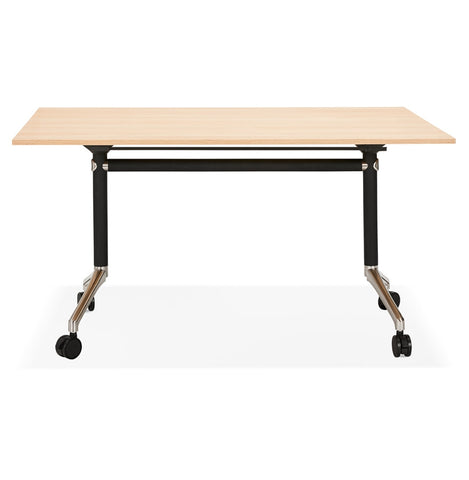 Foldable desk 'FLEXO' on wheels in natural wood finish - 140 x 70 cm