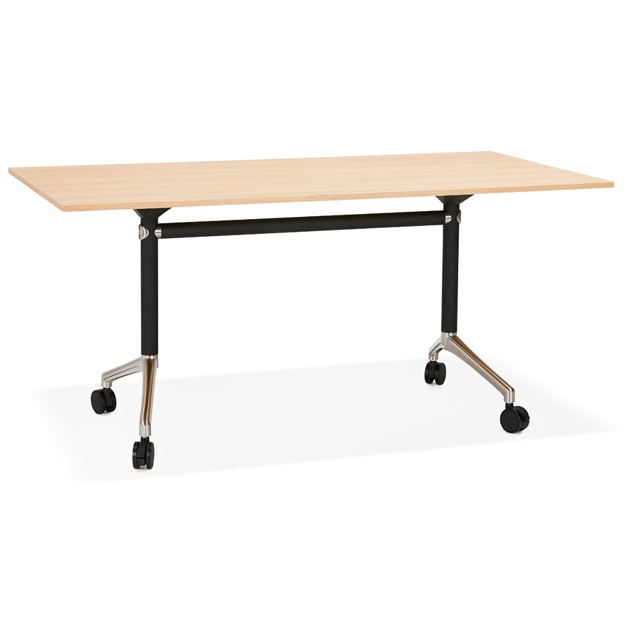 Large folding desk 'FLEXO' on wooden castors, natural finish - 160x80 cm