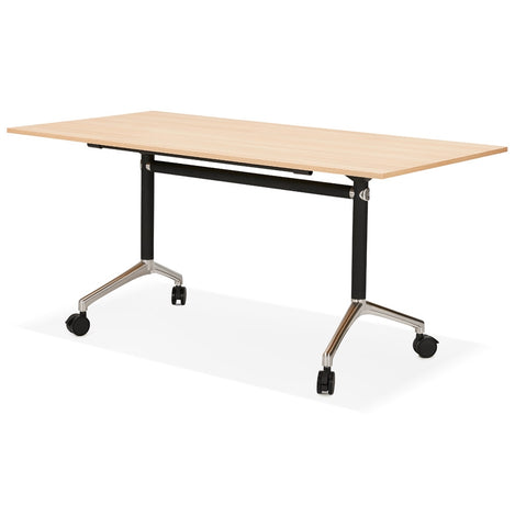 Large folding desk 'FLEXO' on wooden castors, natural finish - 160x80 cm