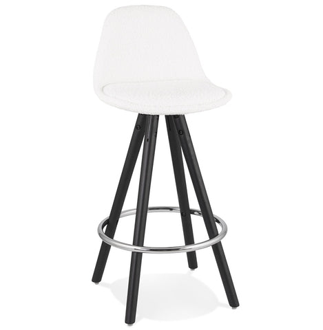 Mid-height stool 'FLORENCE MINI' in white terry cloth with 4 black wooden legs