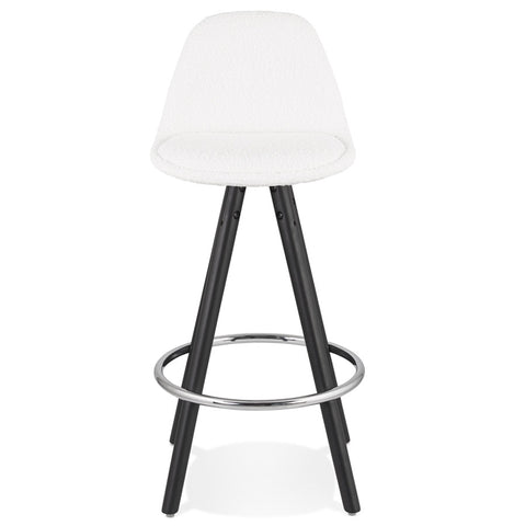 Mid-height stool 'FLORENCE MINI' in white terry cloth with 4 black wooden legs