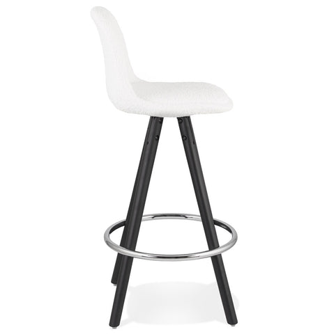 Mid-height stool 'FLORENCE MINI' in white terry cloth with 4 black wooden legs