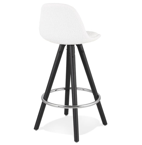 Mid-height stool 'FLORENCE MINI' in white terry cloth with 4 black wooden legs