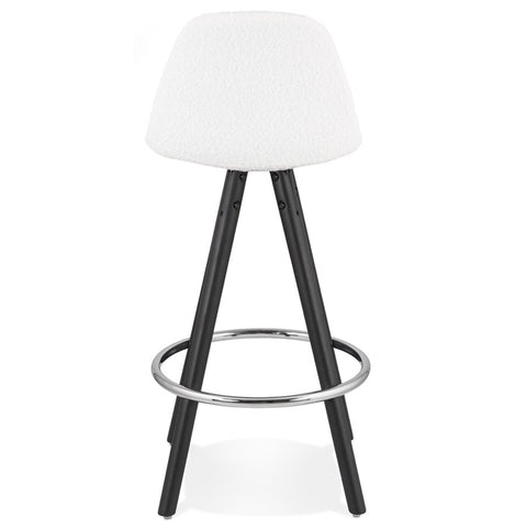 Mid-height stool 'FLORENCE MINI' in white terry cloth with 4 black wooden legs