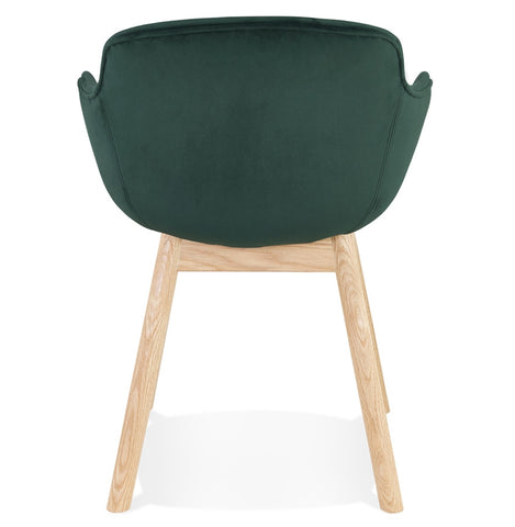 Green velvet chair 'FRIDA' with armrests and legs in natural wood