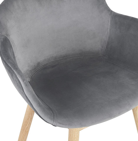 Gray velvet chair 'FRIDA' with armrests and legs of natural wood