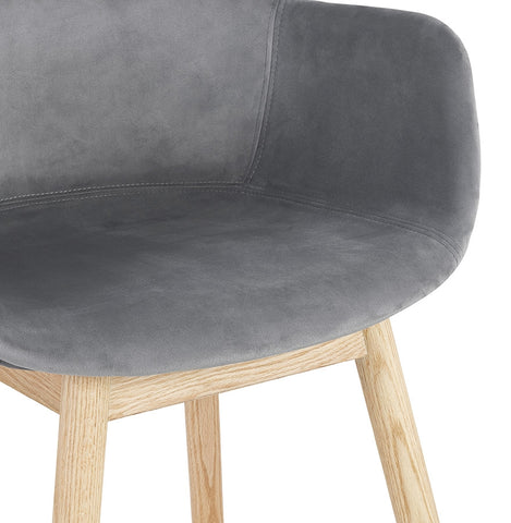 Gray velvet chair 'FRIDA' with armrests and legs of natural wood