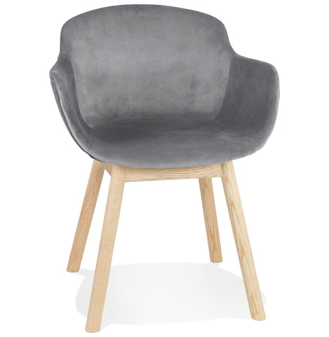 Gray velvet chair 'FRIDA' with armrests and legs of natural wood