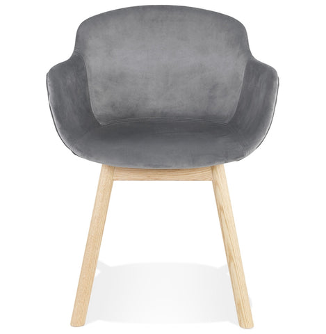 Gray velvet chair 'FRIDA' with armrests and legs of natural wood