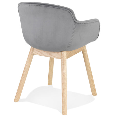 Gray velvet chair 'FRIDA' with armrests and legs of natural wood