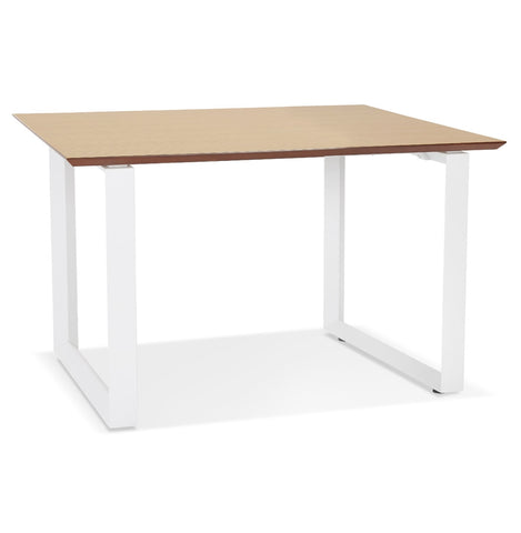 Straight executive desk 'GIMINI' of natural wood finish and white metal - 130x70 cm