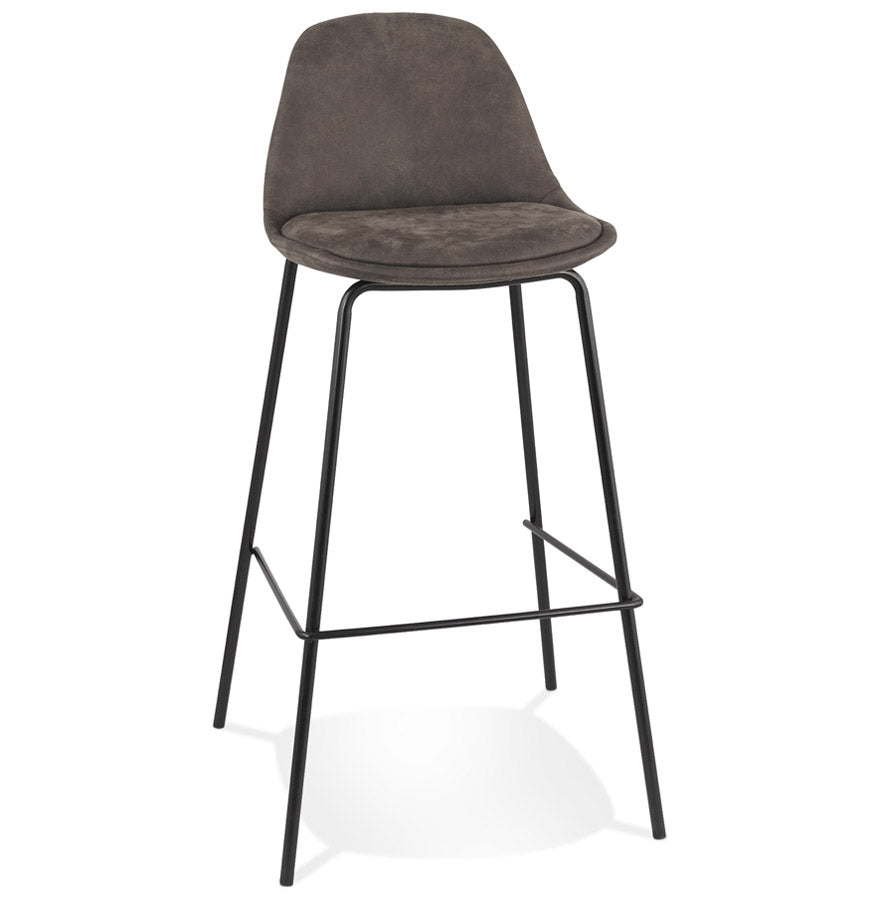 Bar stool 'GIRON' in dark gray microfiber with black metal legs