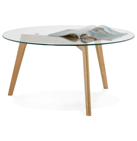 Lage ronde salontafel 'GLAZY' in glas