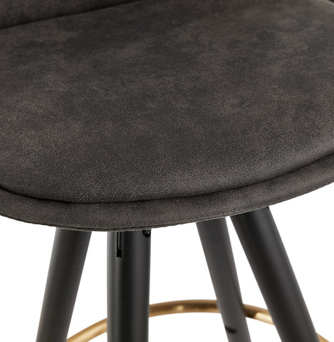 Mid-height design stool 'KONG MINI' made of gray microfiber and black wooden legs