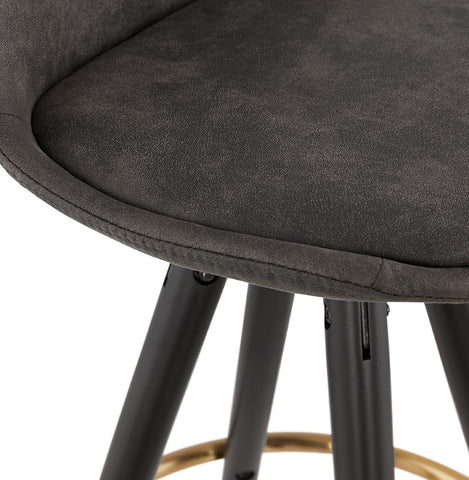 Mid-height design stool 'KONG MINI' made of gray microfiber and black wooden legs