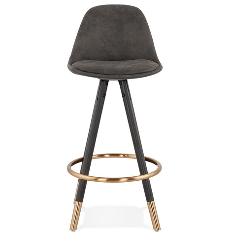 Mid-height design stool 'KONG MINI' made of gray microfiber and black wooden legs