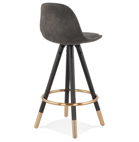 Mid-height design stool 'KONG MINI' made of gray microfiber and black wooden legs