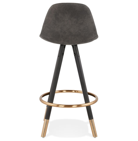 Mid-height design stool 'KONG MINI' made of gray microfiber and black wooden legs