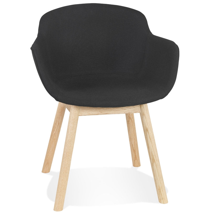 Fauteuil 'LAMBIC' in zwarte stof en poten in naturel hout