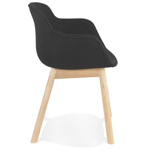 Fauteuil 'LAMBIC' in zwarte stof en poten in naturel hout