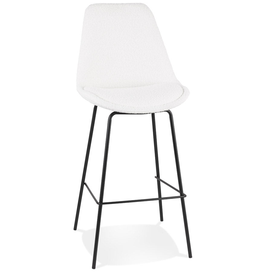 Bar stool 'LEONIE' in white terry fabric with black metal legs