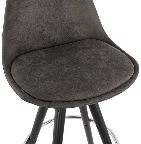 'MARKA MINI' half-high stool made of gray microfiber and black wooden legs