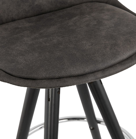 'MARKA MINI' half-high stool made of gray microfiber and black wooden legs