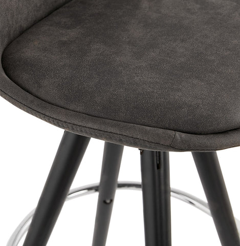 'MARKA MINI' half-high stool made of gray microfiber and black wooden legs