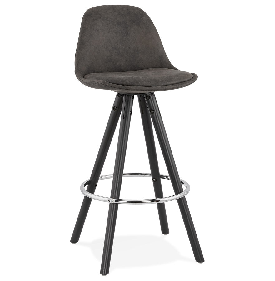 'MARKA MINI' half-high stool made of gray microfiber and black wooden legs