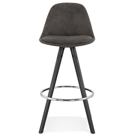 'MARKA MINI' half-high stool made of gray microfiber and black wooden legs