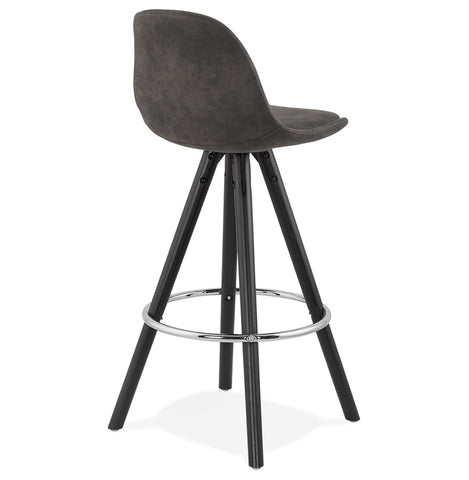 'MARKA MINI' half-high stool made of gray microfiber and black wooden legs