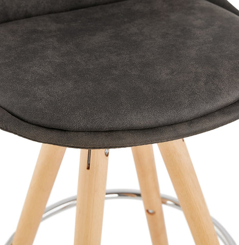 'MARKA MINI' mid-height stool made of gray microfiber and legs made of natural wood