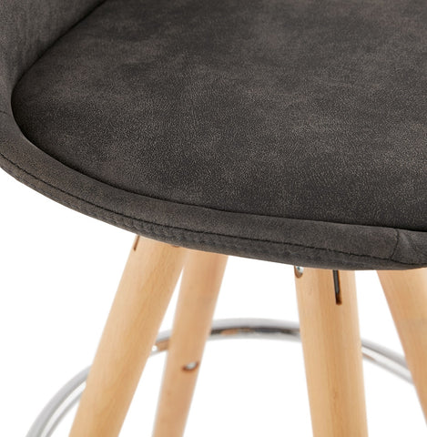 'MARKA MINI' mid-height stool made of gray microfiber and legs made of natural wood